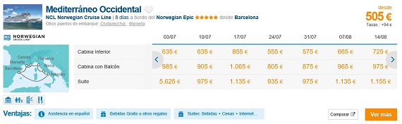 cruceros baratos julio 2016 precios