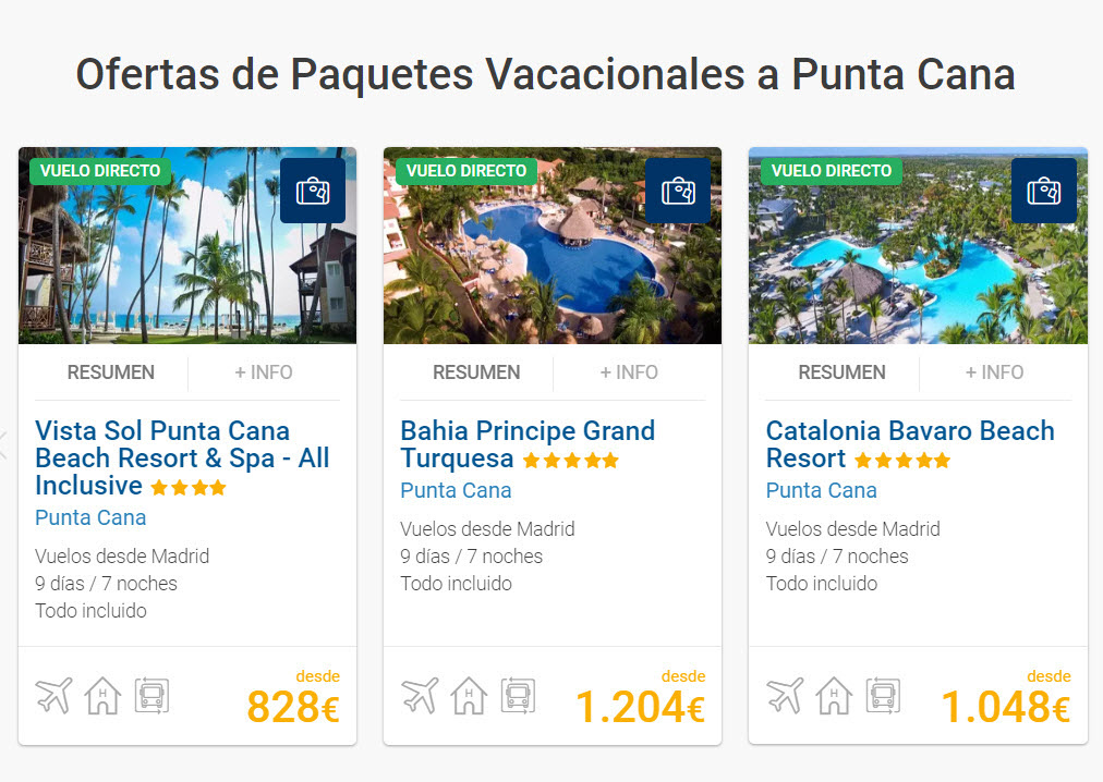 Paquetes de vacaciones todo incluido Punta Cana