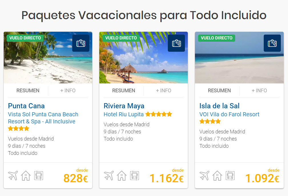 Paquetes de vacaciones todo incluido baratos