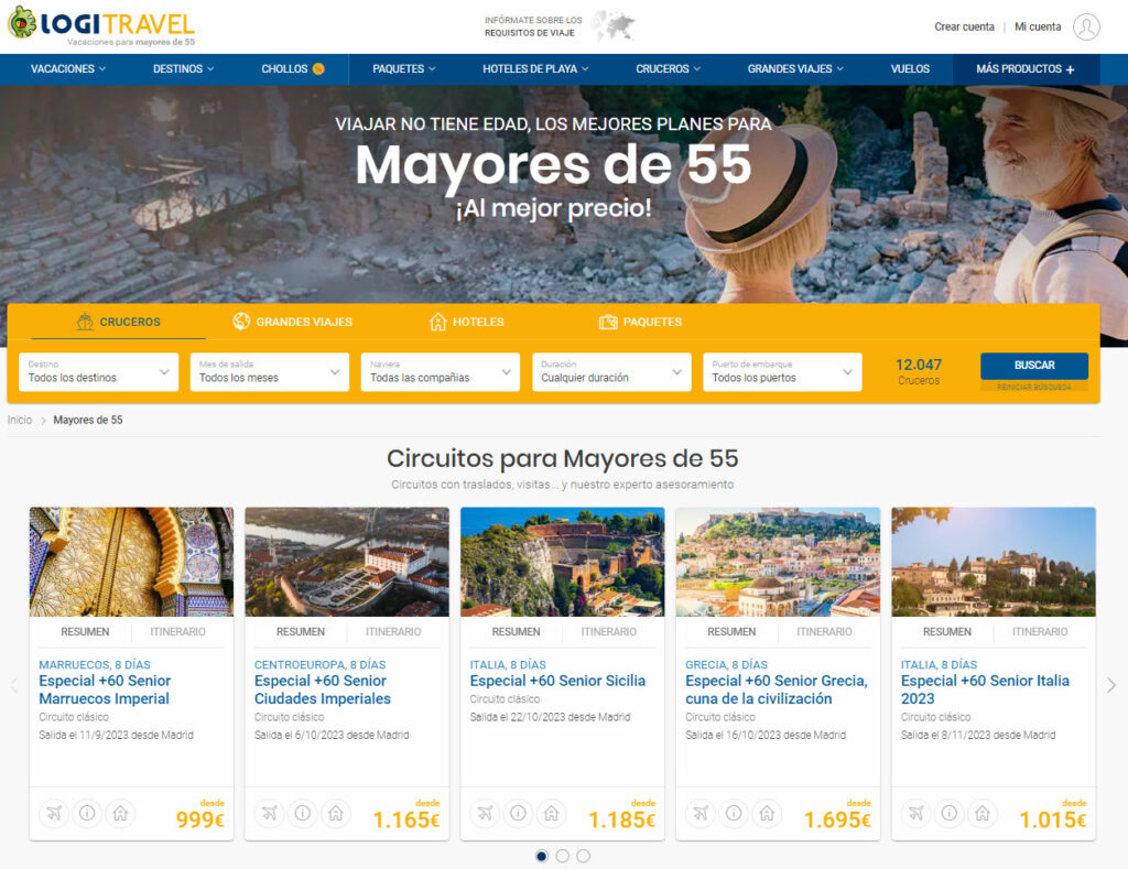 Viajes para mayores de 55 baratos